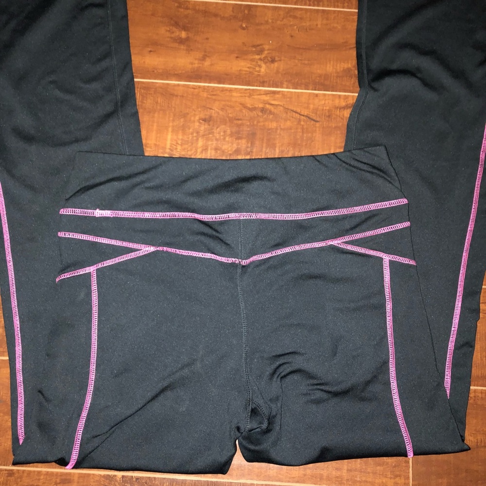 Black Bootcut Leggings with Pink Stitching - Picture 2 of 5
